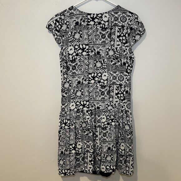 Garnet Hill Mini Dress 02 Tunic Blue White Floral Pockets Boho Hippie Cottage S - Picture 6 of 7